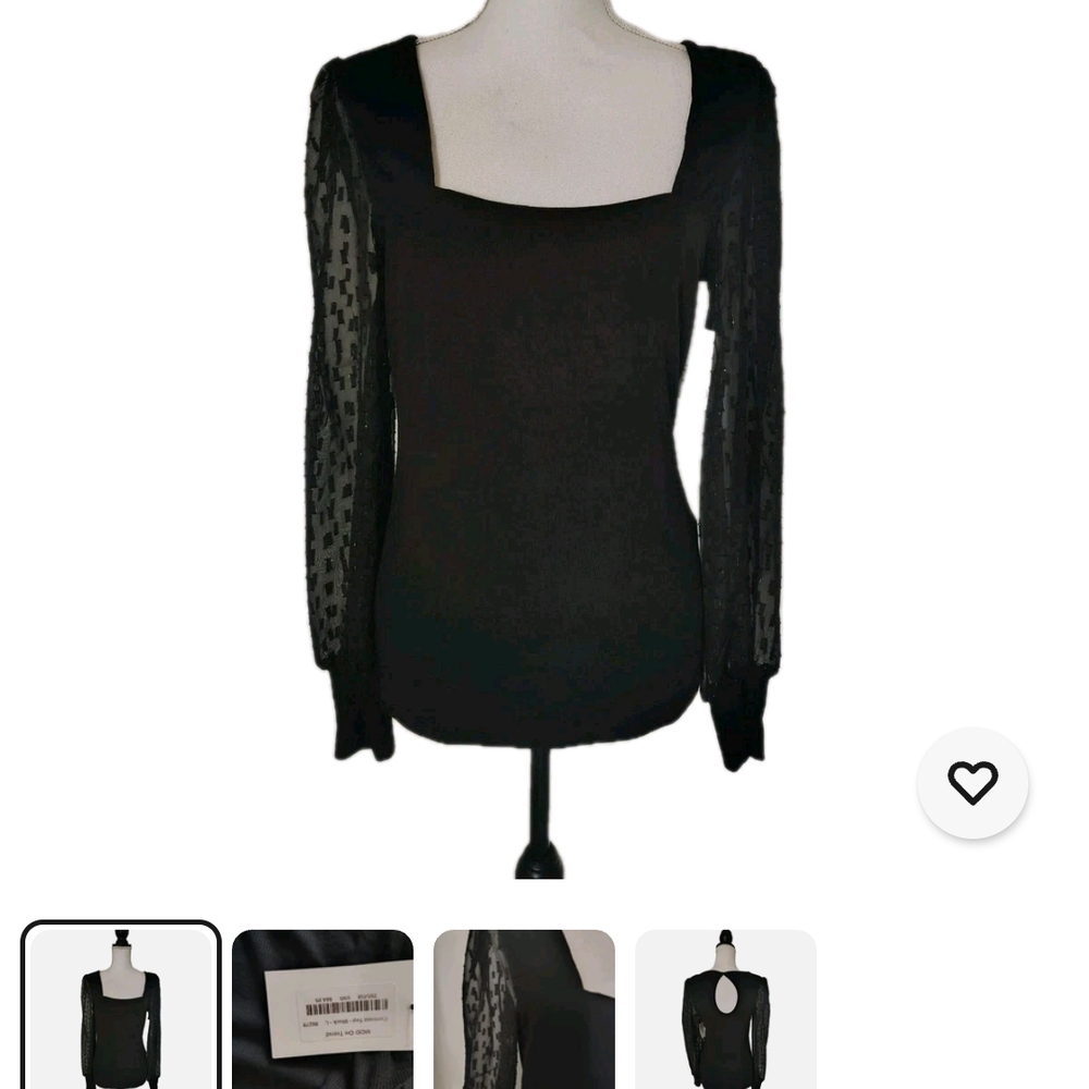 New Black Sheer Sleeve Top With Gold Metallic